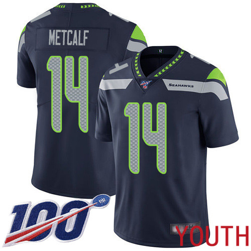 Seattle Seahawks Limited Navy Blue Youth D.K. Metcalf Home Jersey NFL Football #14 100th Season Vapor Untouchable